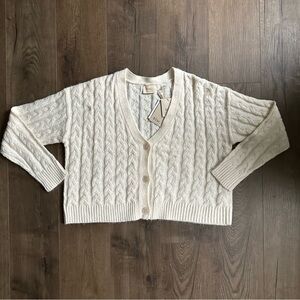 NWT Elie Tahari Cable Knit Crop Cardigan Dune White Size X-Large